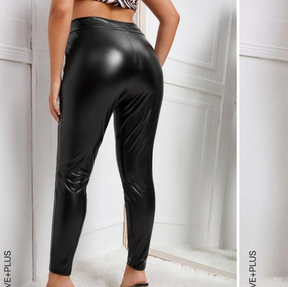 Pants - BLACK FAUX LEATHER HIGH WAIST LEGGINGS SIZE 14